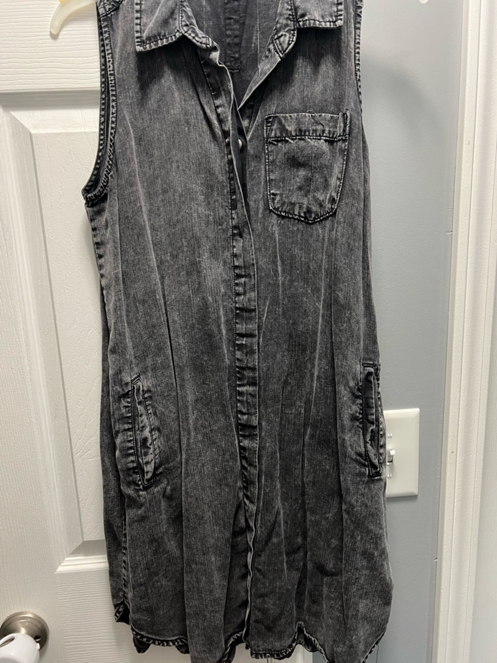 Thread and Supply Washed Black Denim Sleeveless Shirt Dress